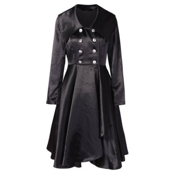 Turn Down Collar Double Breasted Dress - Black