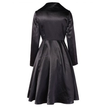 Turn Down Collar Double Breasted Dress - Black