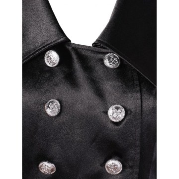 Turn Down Collar Double Breasted Dress - Black