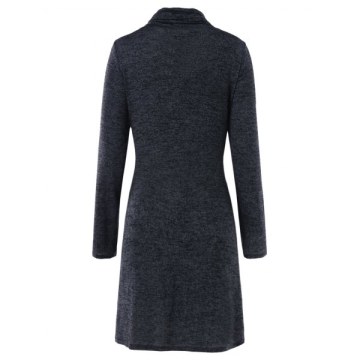 Turtleneck Contrast Overlay Dress - Dark Gray