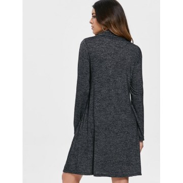 Turtleneck Contrast Overlay Dress - Dark Gray