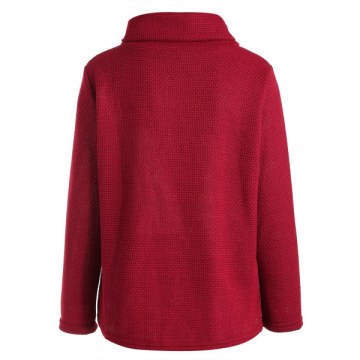 Turtleneck Crossover Front Buttoned Sweater - Red Wine