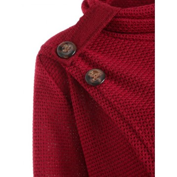 Turtleneck Crossover Front Buttoned Sweater - Red Wine