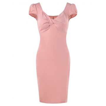 Twisted Chest Summer Plain Dress - Pink