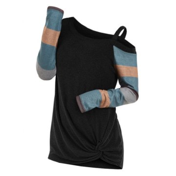 Twisted Skew Neck Color Block Knitwear -