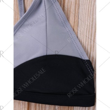 Two Tone Cut Out Bikini Set - Black