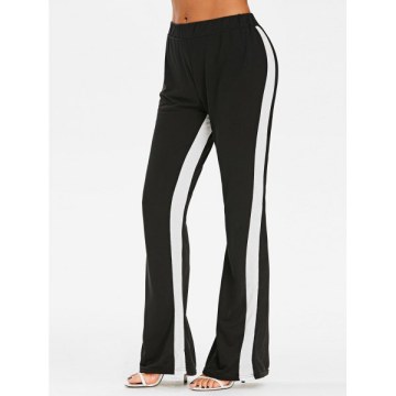 Two Tone High Rise Boot Cut Pants - Black