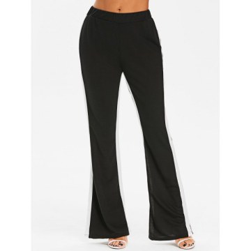 Two Tone High Rise Boot Cut Pants - Black