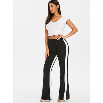 Two Tone High Rise Boot Cut Pants - Black