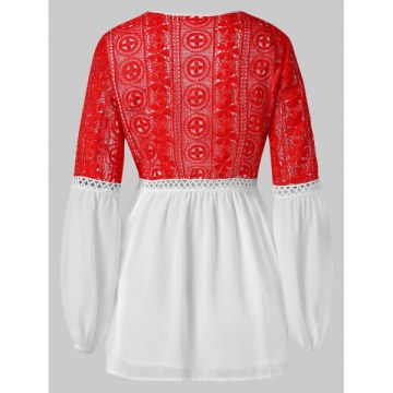 Two Tone Lace Crochet Peplum Blouse - White