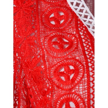 Two Tone Lace Crochet Peplum Blouse - White