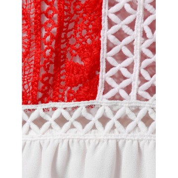 Two Tone Lace Crochet Peplum Blouse - White