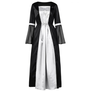 Two Tone Long Sleeve Halloween Party Dress - Black