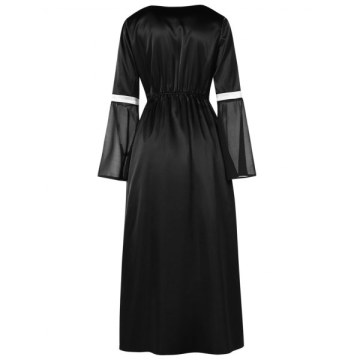 Two Tone Long Sleeve Halloween Party Dress - Black