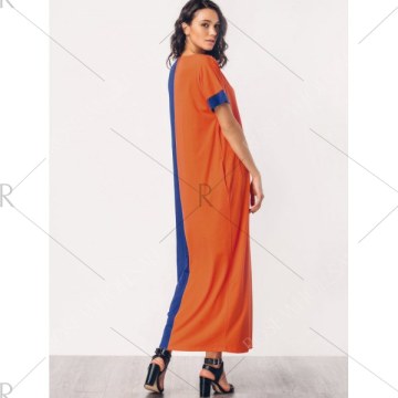 Two Tone Middle East Casual Maxi Dress - Orange   Blue
