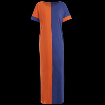 Two Tone Middle East Casual Maxi Dress - Orange   Blue