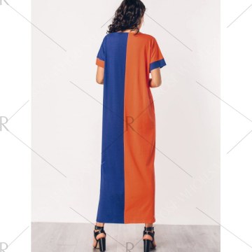 Two Tone Middle East Casual Maxi Dress - Orange   Blue