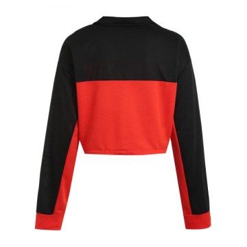 Two Tone Short Sweatshirt with Half Zipper -