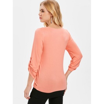 Two Tones Faux Two Piece Surplice Top - Orange Pink