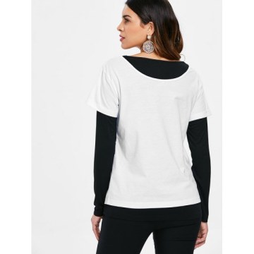 Two Tones Long Sleeve Tearing T-shirt - White