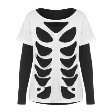 Two Tones Long Sleeve Tearing T-shirt - White