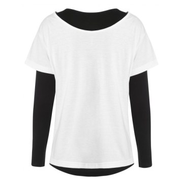 Two Tones Long Sleeve Tearing T-shirt - White