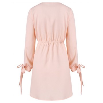 V Neck Asymmetrical Surplice Dress - Light Pink