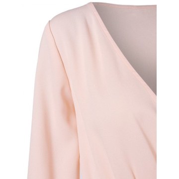 V Neck Asymmetrical Surplice Dress - Light Pink