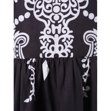 V Neck Baroque Printed Dress - Black