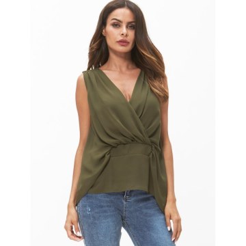 V Neck Chiffon Tank Top - Camouflage Green