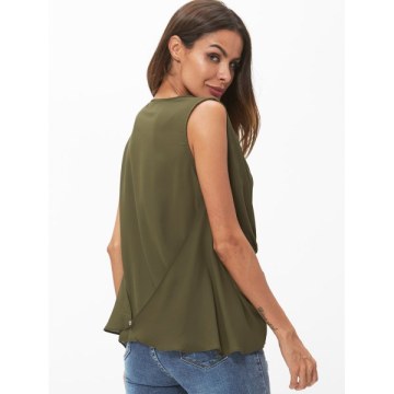V Neck Chiffon Tank Top - Camouflage Green