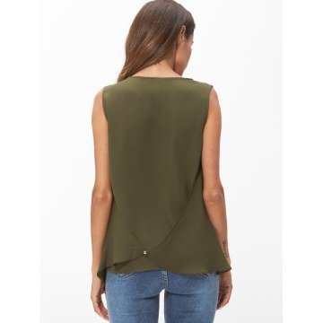 V Neck Chiffon Tank Top - Camouflage Green