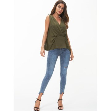 V Neck Chiffon Tank Top - Camouflage Green