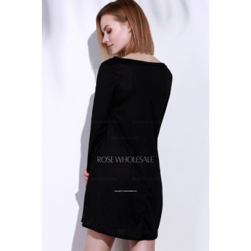 V-Neck Long leeve High Low Dress - Black