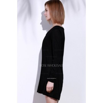 V-Neck Long leeve High Low Dress - Black