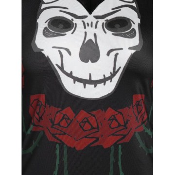 V Neck Long Sleeve Printed T Shirt - Black