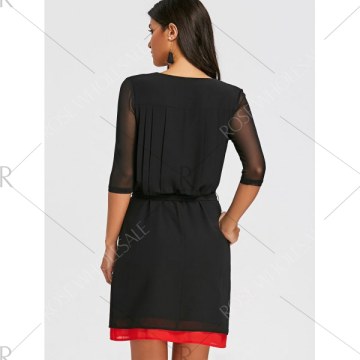 V Neck ini Chiffon Dress With Briefs - Black