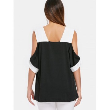 V Neck Open Cut Out Sleeve T-shirt - Black