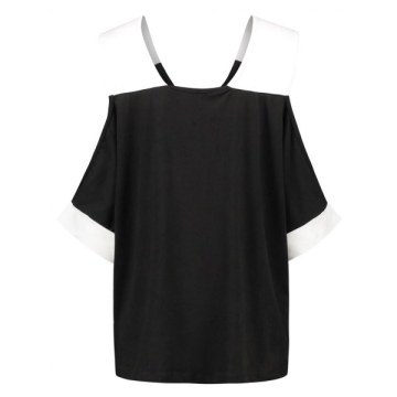 V Neck Open Cut Out Sleeve T-shirt - Black