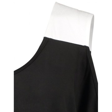 V Neck Open Cut Out Sleeve T-shirt - Black