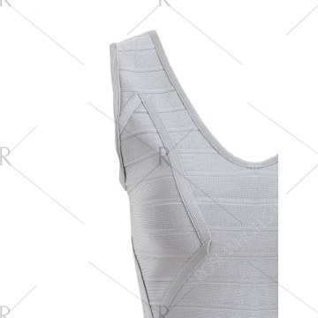 V Neck Sleeveless Bandage Dress - Gray