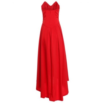 V Neck Strapless Prom Maxi Dress - Red