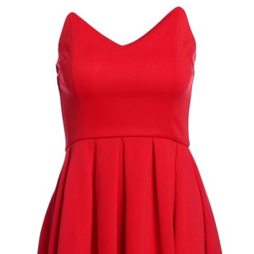 V Neck Strapless Prom Maxi Dress - Red