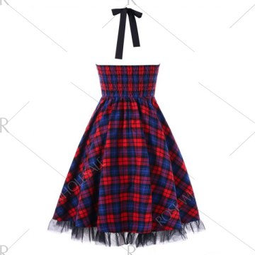 Vintage Plaid Halter Flare Dress -