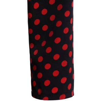 Vintage Polka Dot Print lash Neck Bowknot Design 3/4 leeve Dress For Women - Wine Red