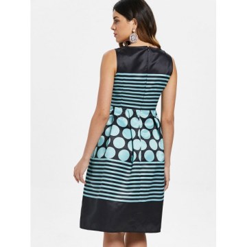 Vintage Polka Dot Stripe Flare Dress -