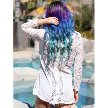 Vintage Round Neck Long Sleeve Spliced Furcal Women's Blouse - White