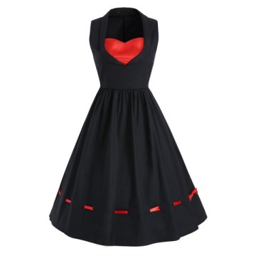 Vintage Sleeveless Contrast Dress - Black