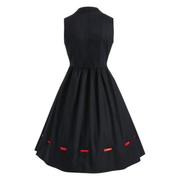 Vintage Sleeveless Contrast Dress - Black