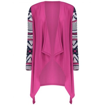 Women's Fashionable Loose Long Sleeve Print Asymmetrical Cardigan - Violet Rose